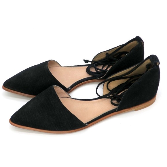 Madewell Arielle Black Suede D’Orsay Flats with Ankle Ties - Picture 1 of 6
